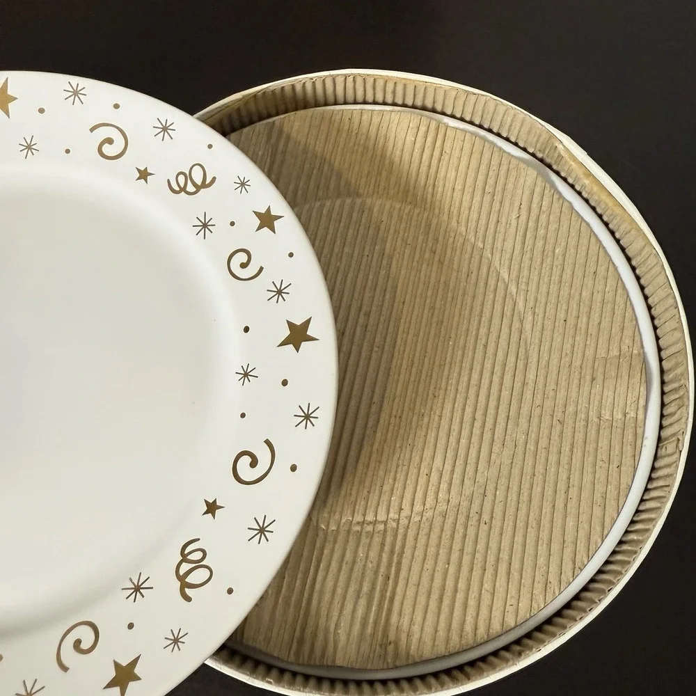 Pampered Chef Celebration Party Dessert/Salad Plates Set of‎ 4 w/Box Gold Stars